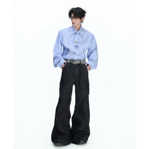 Striped Waist-Cinched Shirt with Detachable Tie - main image 4