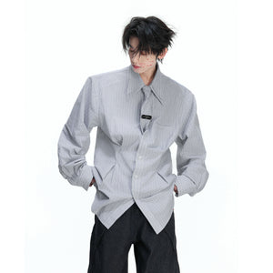 Striped Waist-Cinched Shirt with Detachable Tie - main image 5