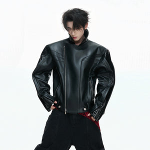 Deconstructed Black Faux Leather Crocodile-Texture Jacket - main image 1