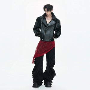 Deconstructed Black Faux Leather Crocodile-Texture Jacket - main image 3