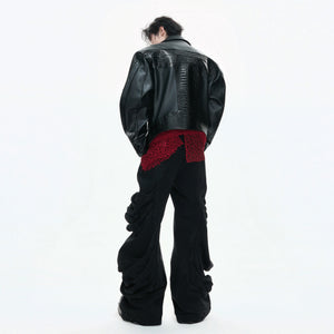 Deconstructed Black Faux Leather Crocodile-Texture Jacket - main image 5