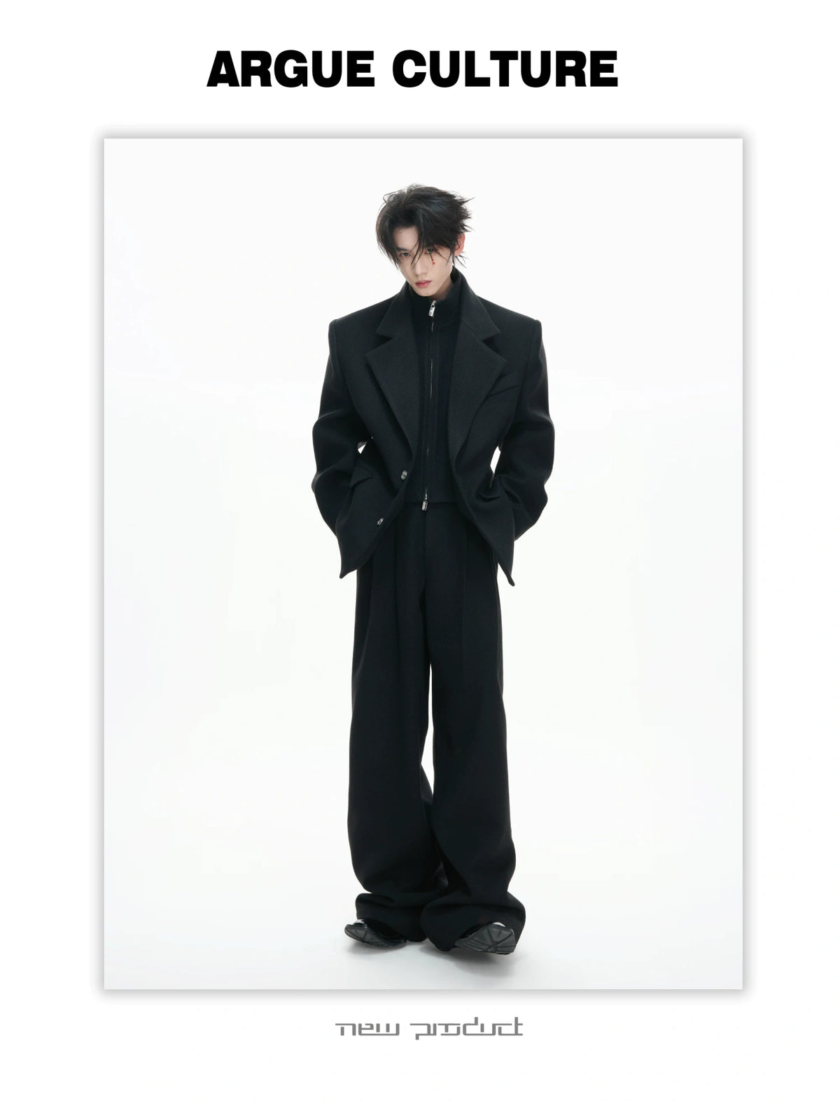 Deconstructed Cotton-Wool Suit Jacket | Black or Red - description image 9