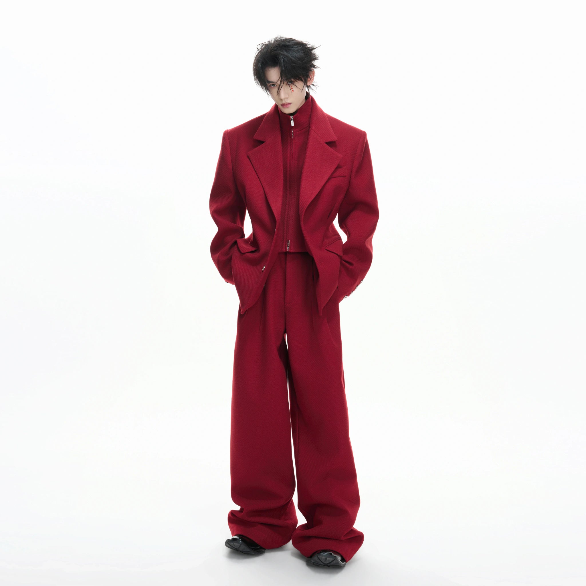 Deconstructed Cotton-Wool Suit Jacket | Black or Red - main image 1