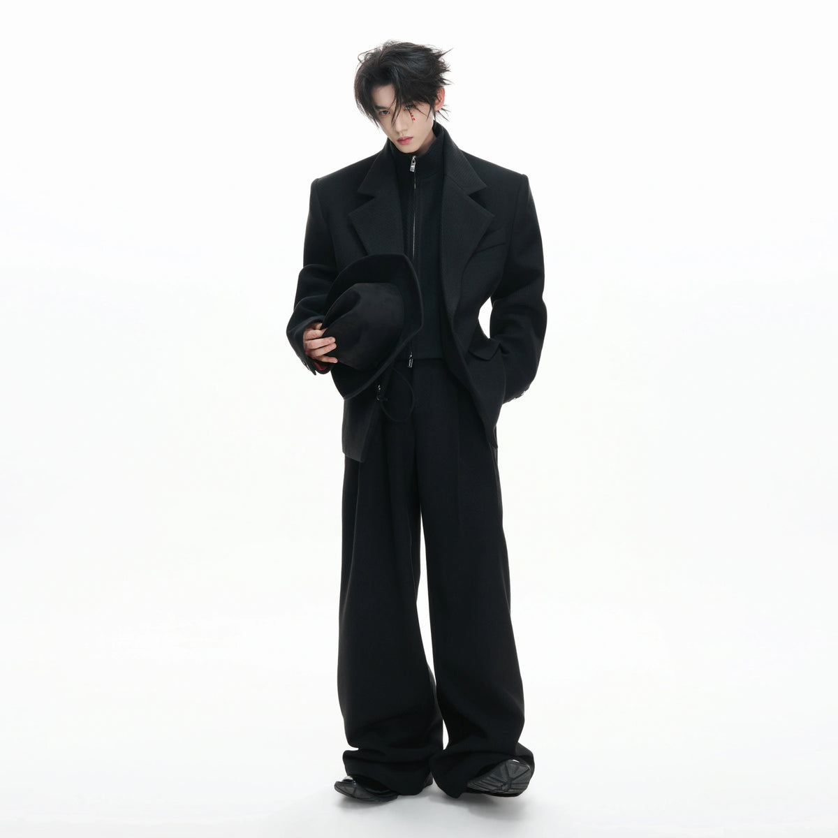 Deconstructed Cotton-Wool Suit Jacket | Black or Red - main image 2