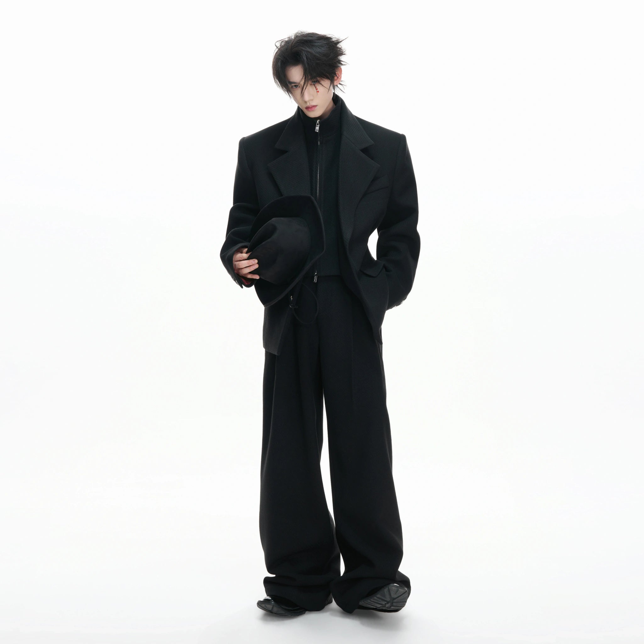 Deconstructed Cotton-Wool Suit Jacket | Black or Red - main image 2