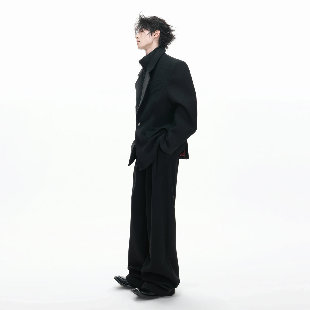Deconstructed Cotton-Wool Suit Jacket | Black or Red - main image 3