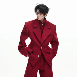Deconstructed Cotton-Wool Suit Jacket | Black or Red - main image 4