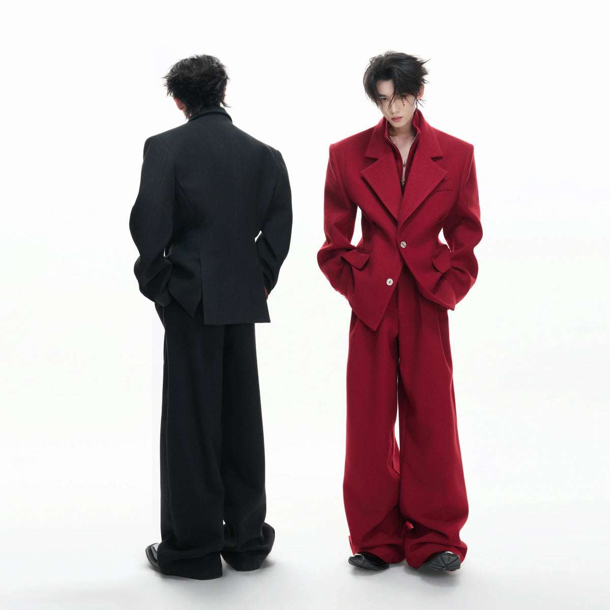 Deconstructed Cotton-Wool Suit Jacket | Black or Red - main image 5