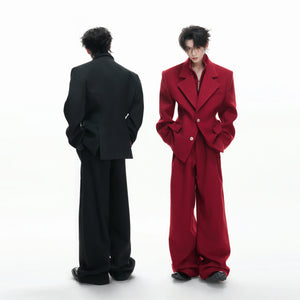 Deconstructed Cotton-Wool Suit Jacket | Black or Red - main image 5