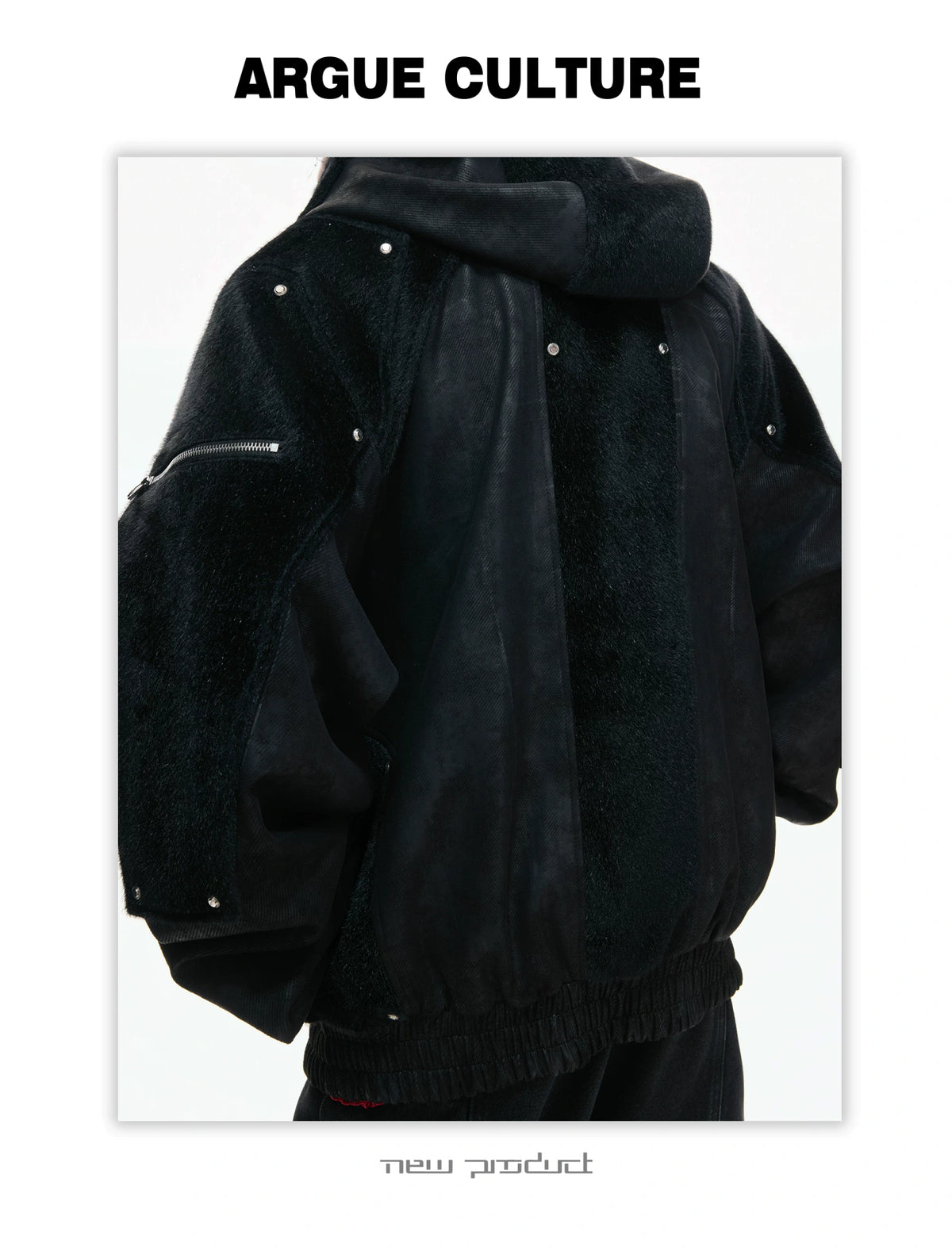 Hooded Deconstructed Faux Leather Jacket in Black - description image 9