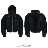 Hooded Deconstructed Faux Leather Jacket in Black - Black Top