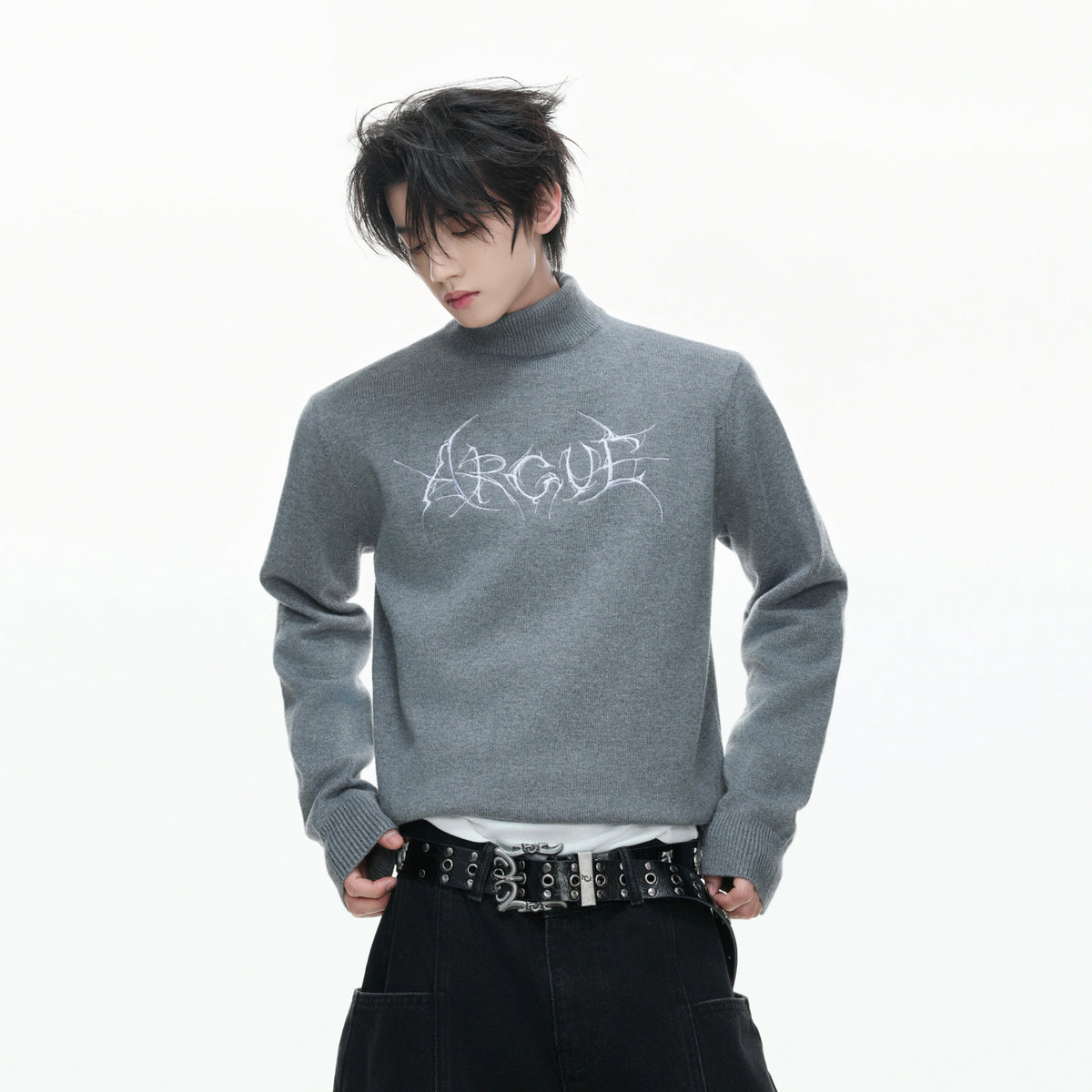 Modal Wool-Blend Mock-Neck Sweater with Embroidery - main image 3