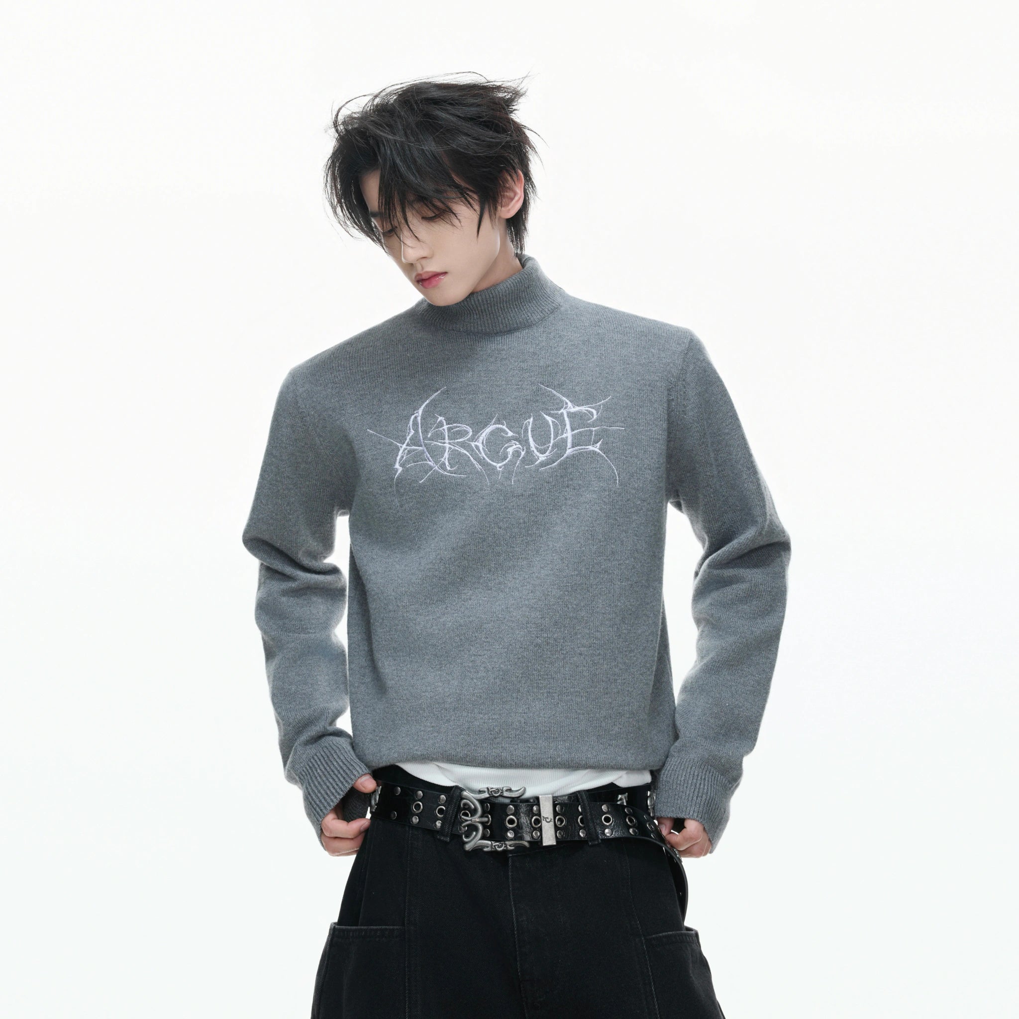 Modal Wool-Blend Mock-Neck Sweater with Embroidery - main image 3