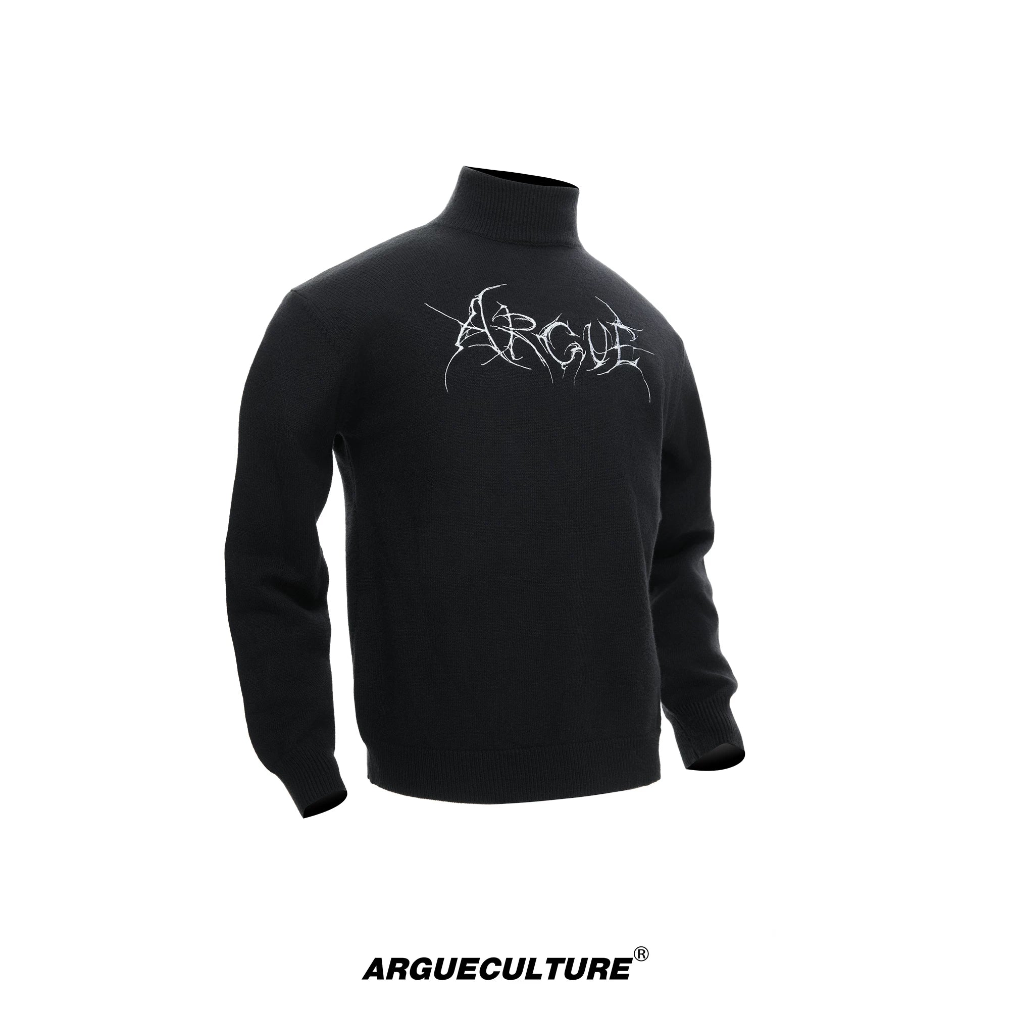 Modal Wool-Blend Mock-Neck Sweater with Embroidery - Black Top