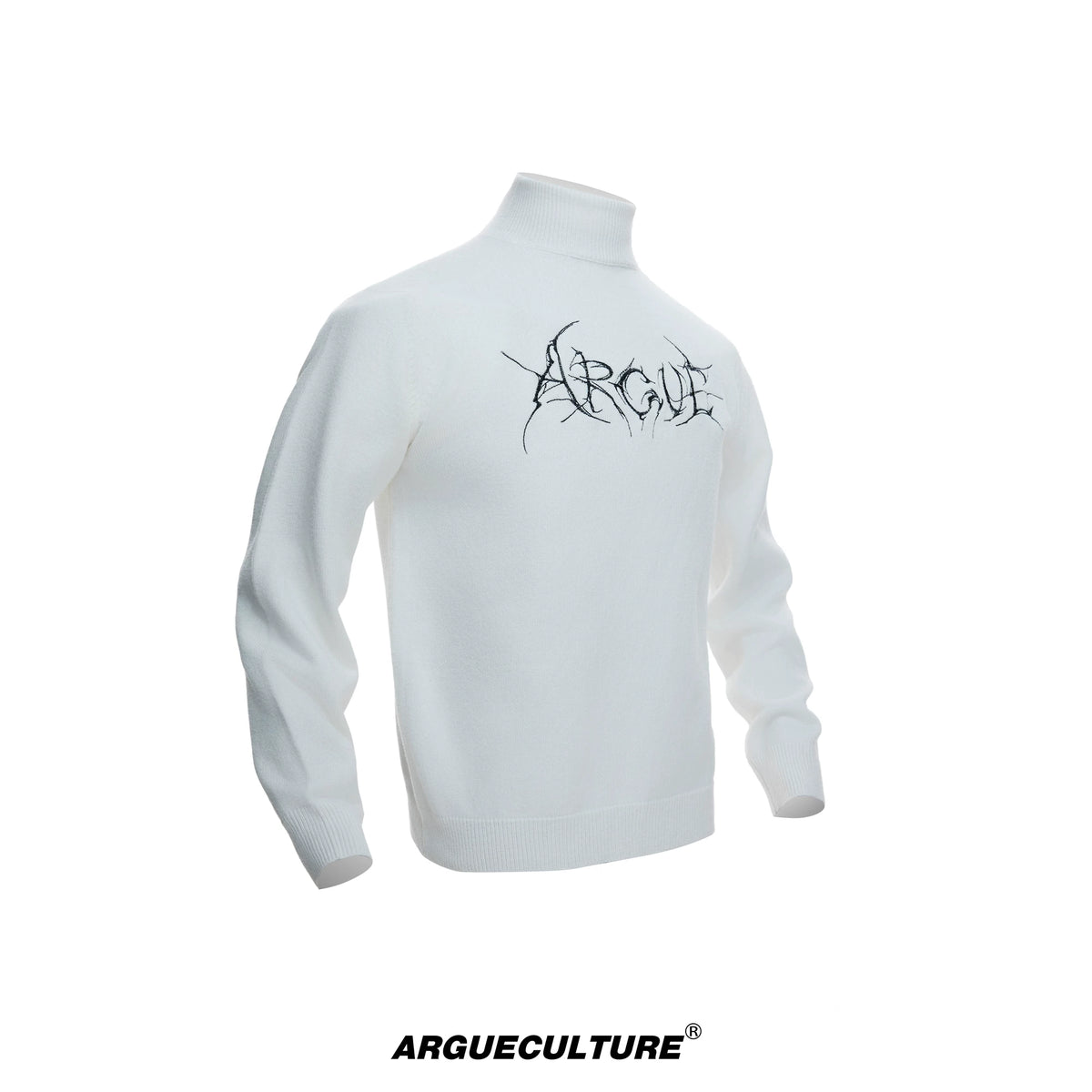 Modal Wool-Blend Mock-Neck Sweater with Embroidery - White Top