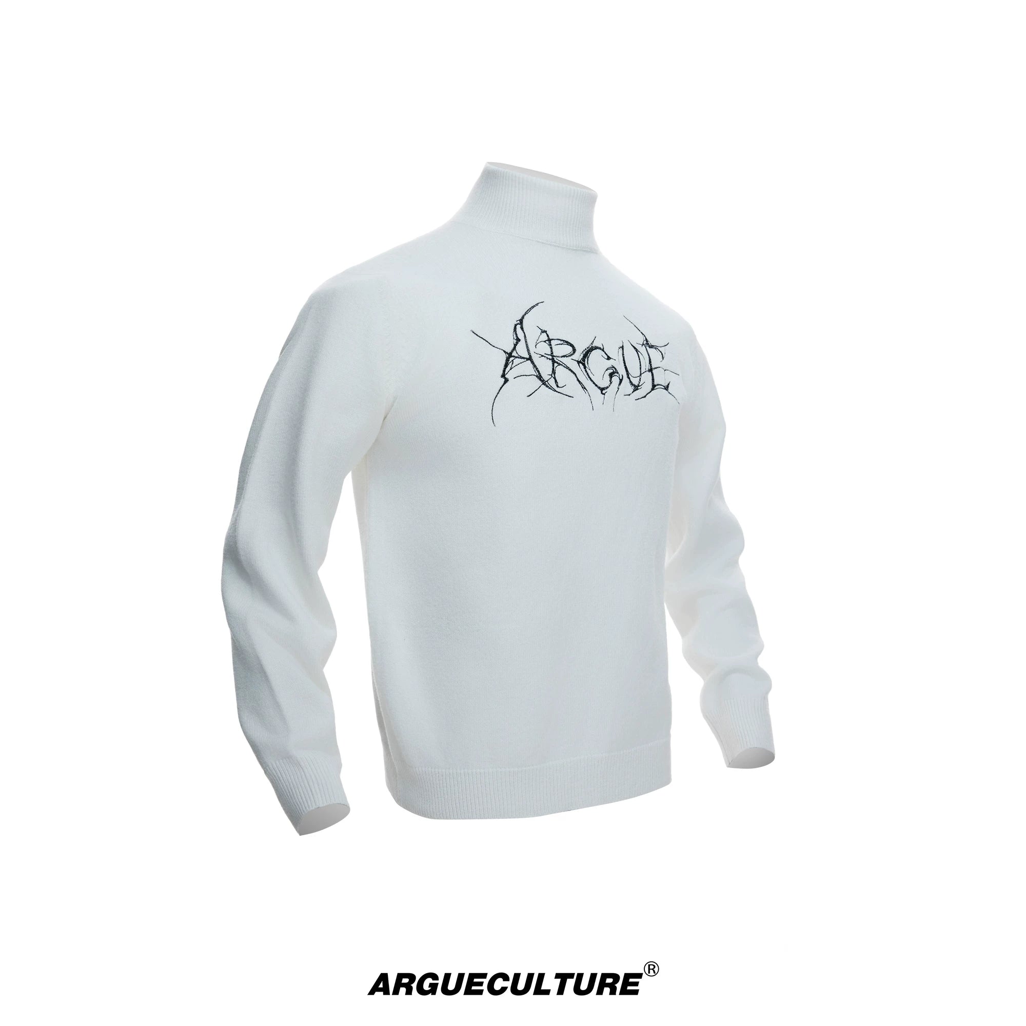 Modal Wool-Blend Mock-Neck Sweater with Embroidery - White Top
