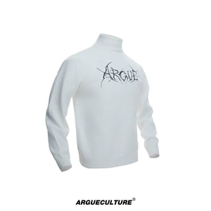 Modal Wool-Blend Mock-Neck Sweater with Embroidery - White Top