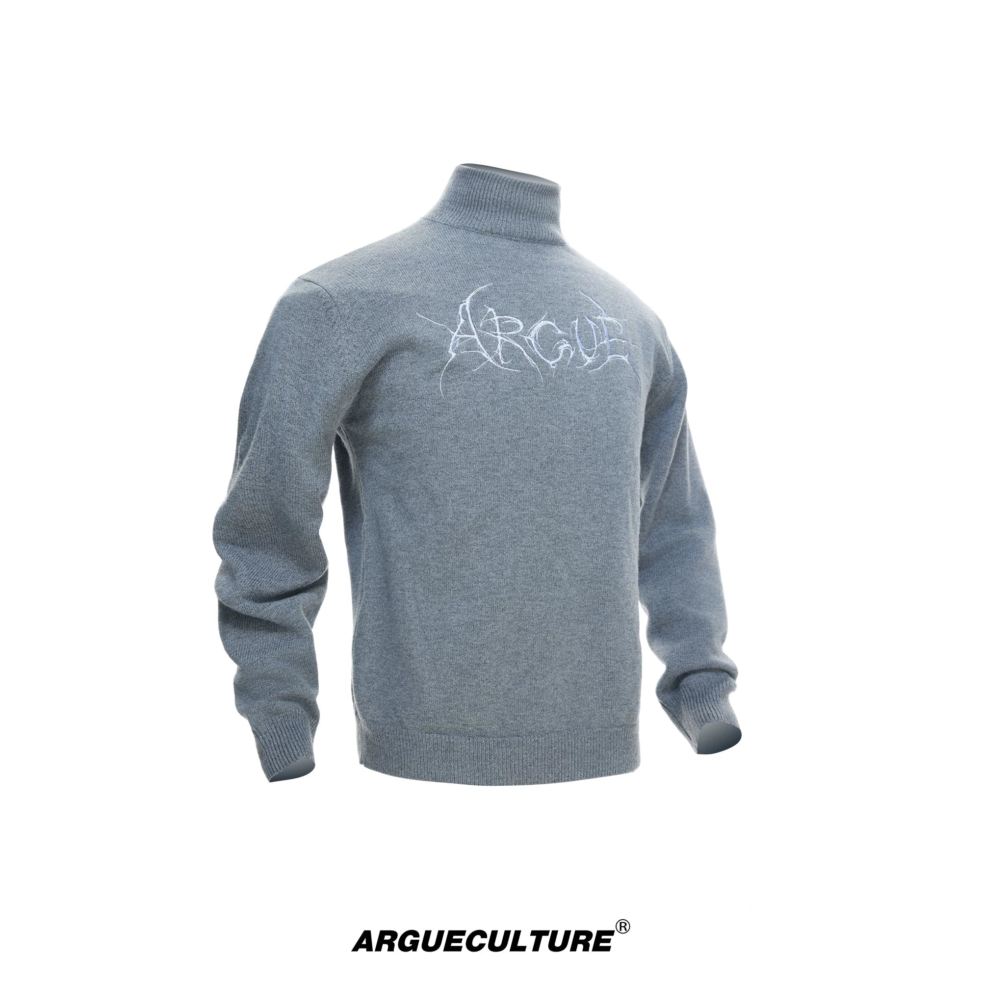 Modal Wool-Blend Mock-Neck Sweater with Embroidery - Gray Top