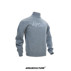 Modal Wool-Blend Mock-Neck Sweater with Embroidery - Gray Top