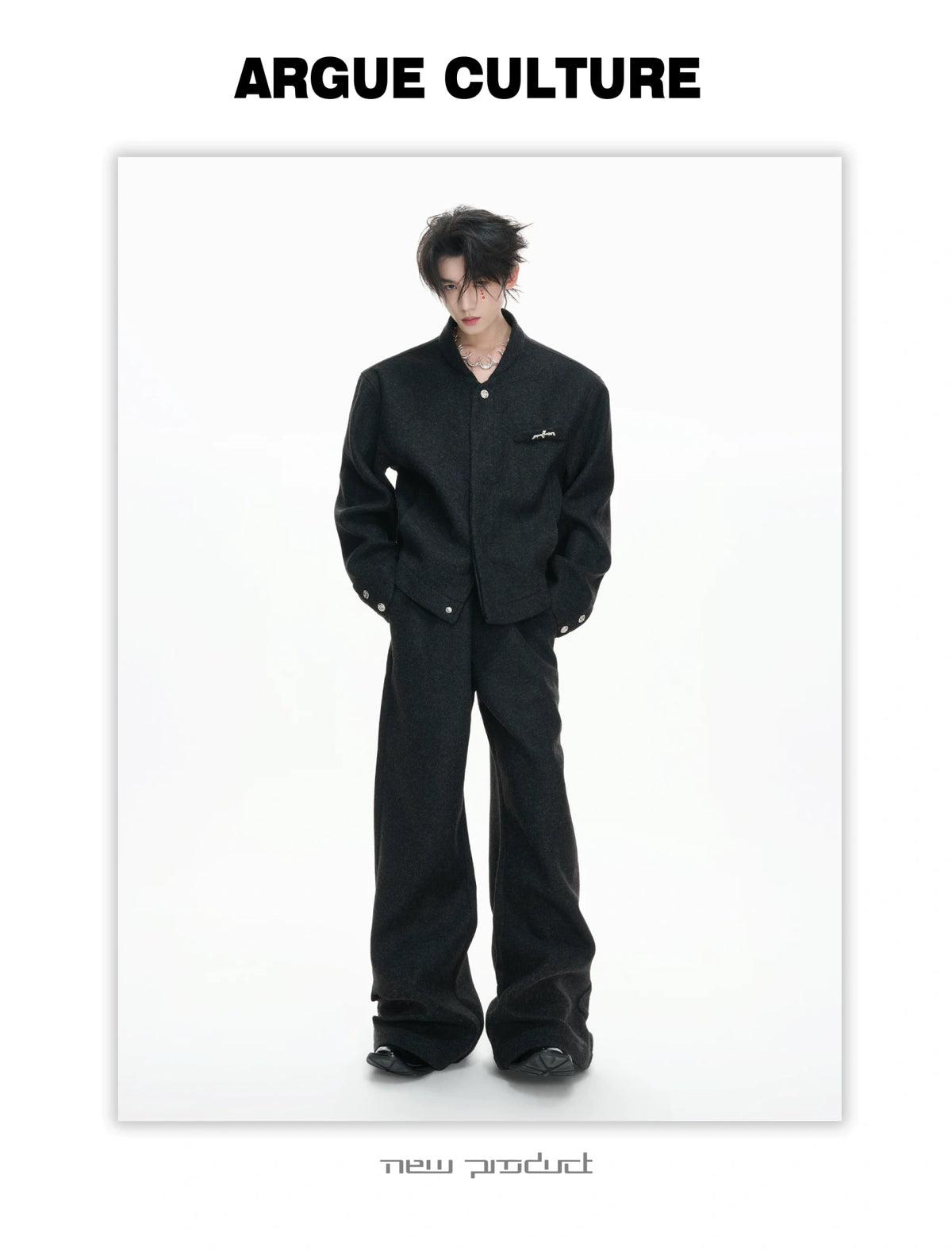 Relaxed Cotton-Wool Cropped Jacket with Metal Logo - description image 4