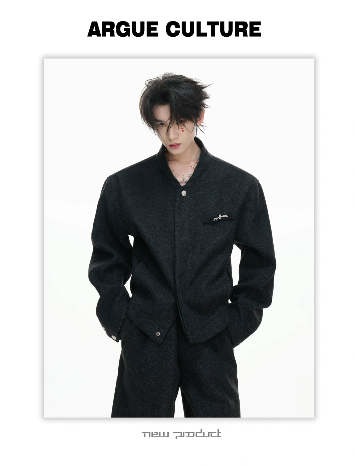 Relaxed Cotton-Wool Cropped Jacket with Metal Logo - description image 5