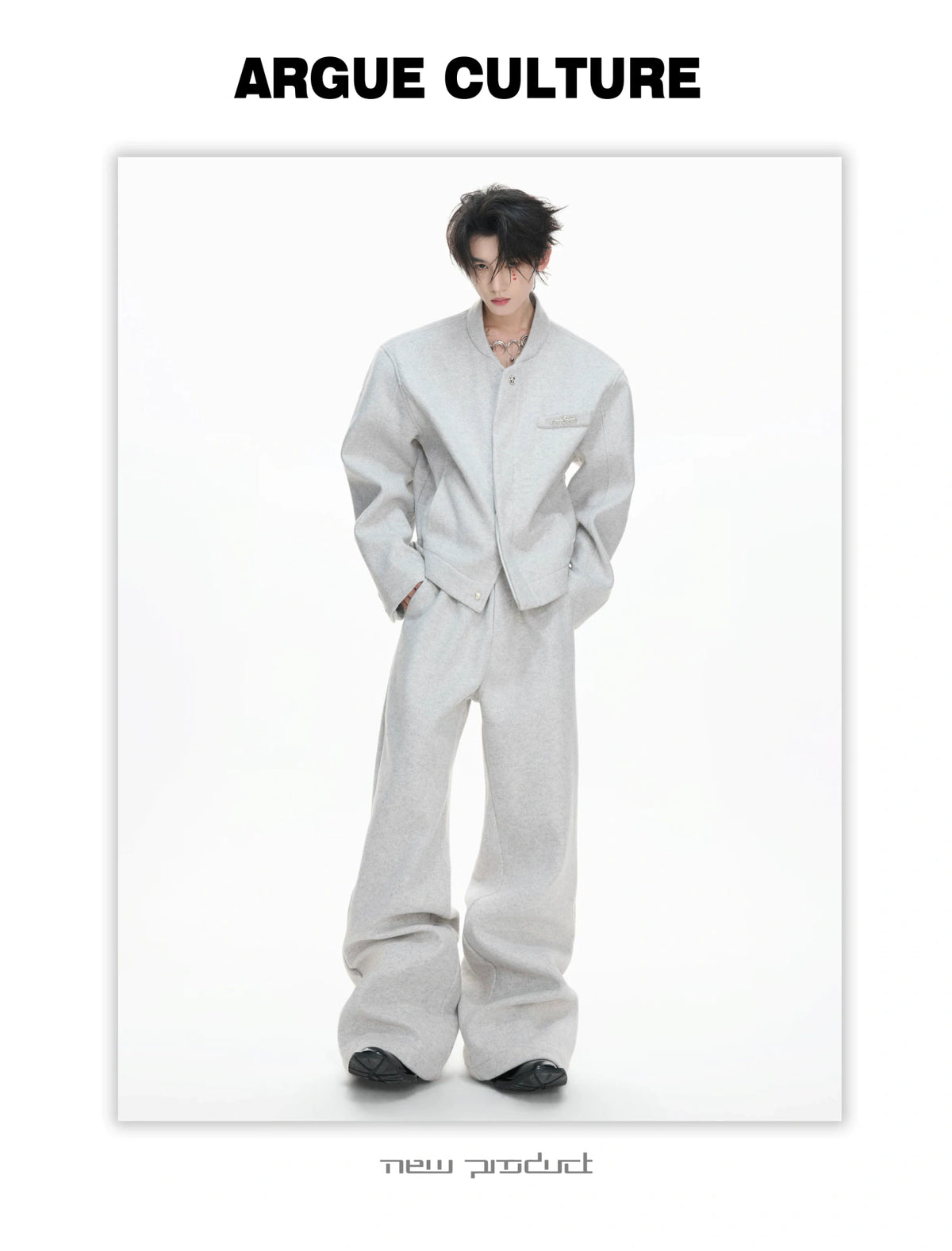 Relaxed Cotton-Wool Cropped Jacket with Metal Logo - description image 8