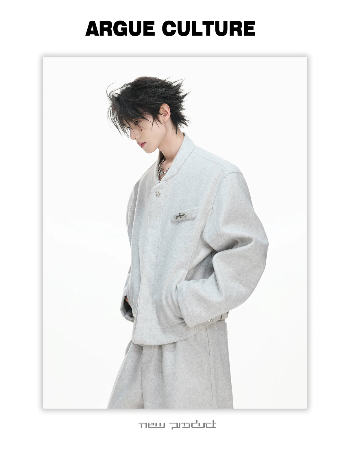 Relaxed Cotton-Wool Cropped Jacket with Metal Logo - description image 10