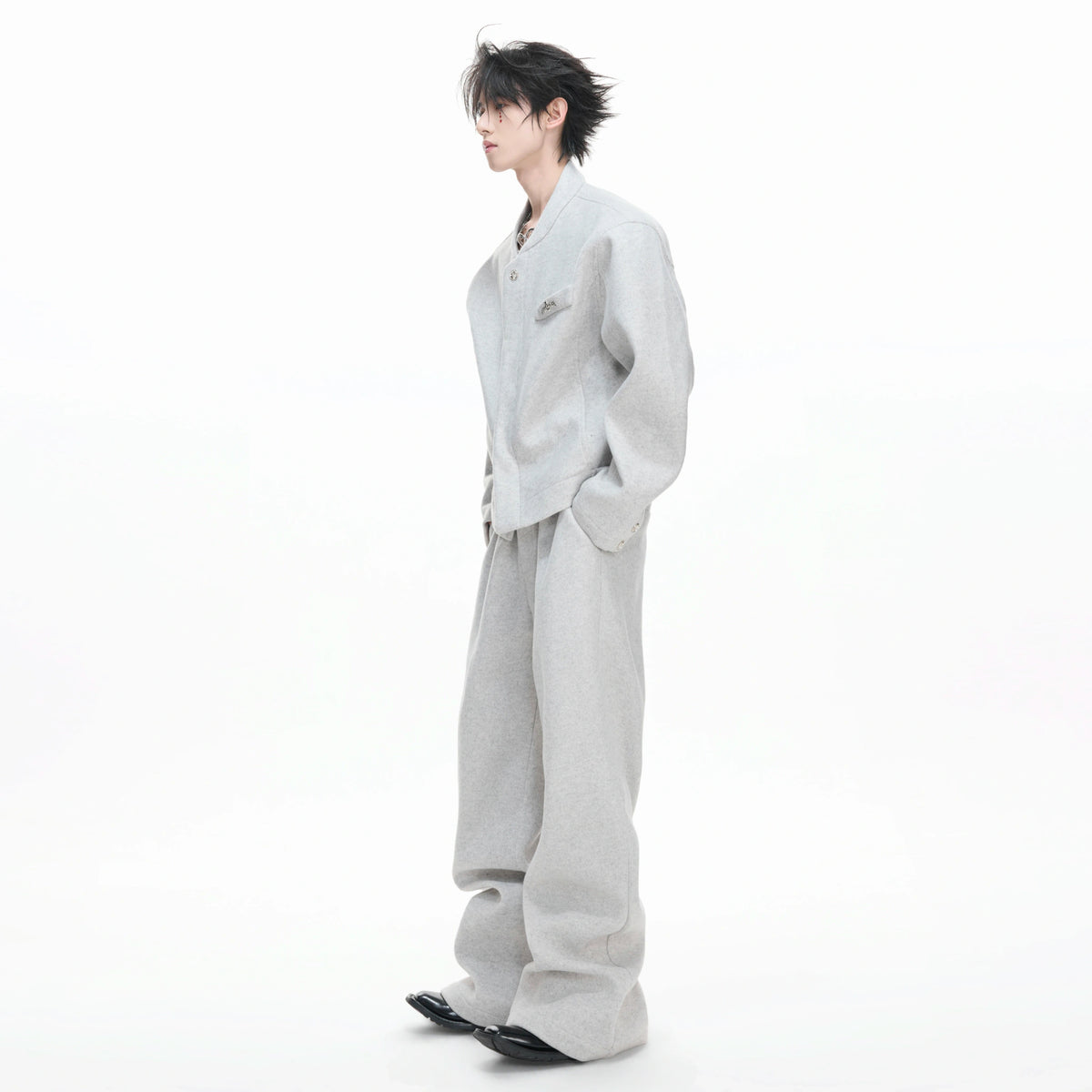 Relaxed Cotton-Wool Cropped Jacket with Metal Logo - main image 1