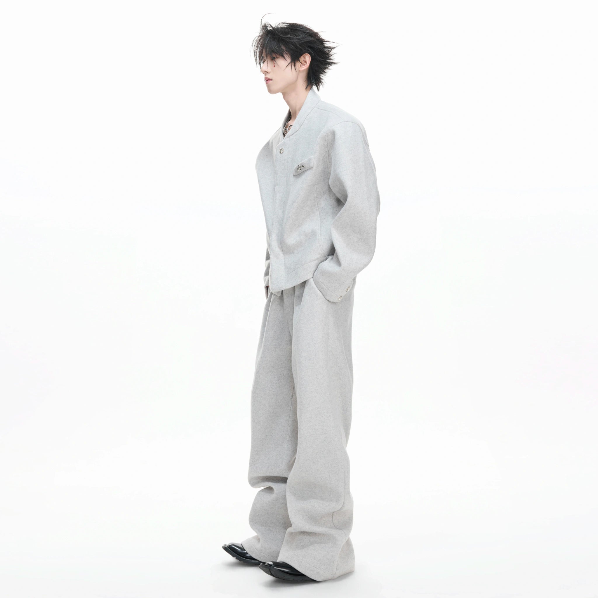 Relaxed Cotton-Wool Cropped Jacket with Metal Logo - main image 1