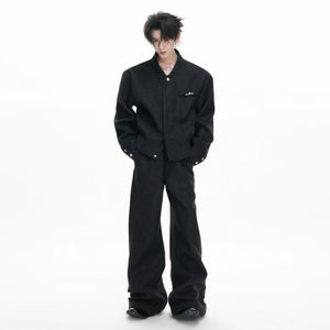 Relaxed Cotton-Wool Cropped Jacket with Metal Logo - main image 2