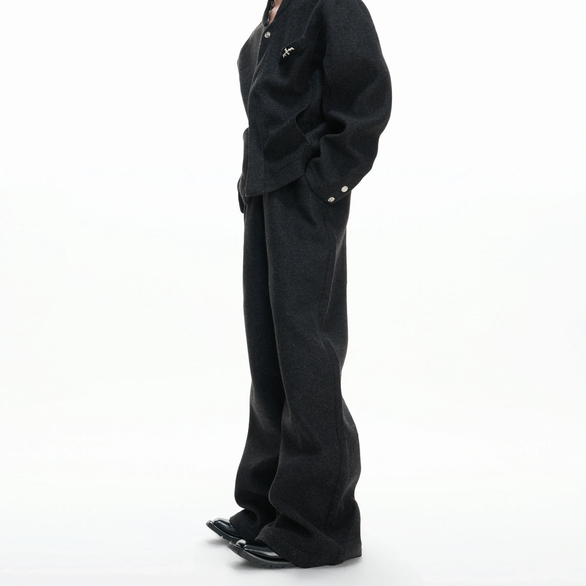 Relaxed Cotton-Wool Cropped Jacket with Metal Logo - main image 4