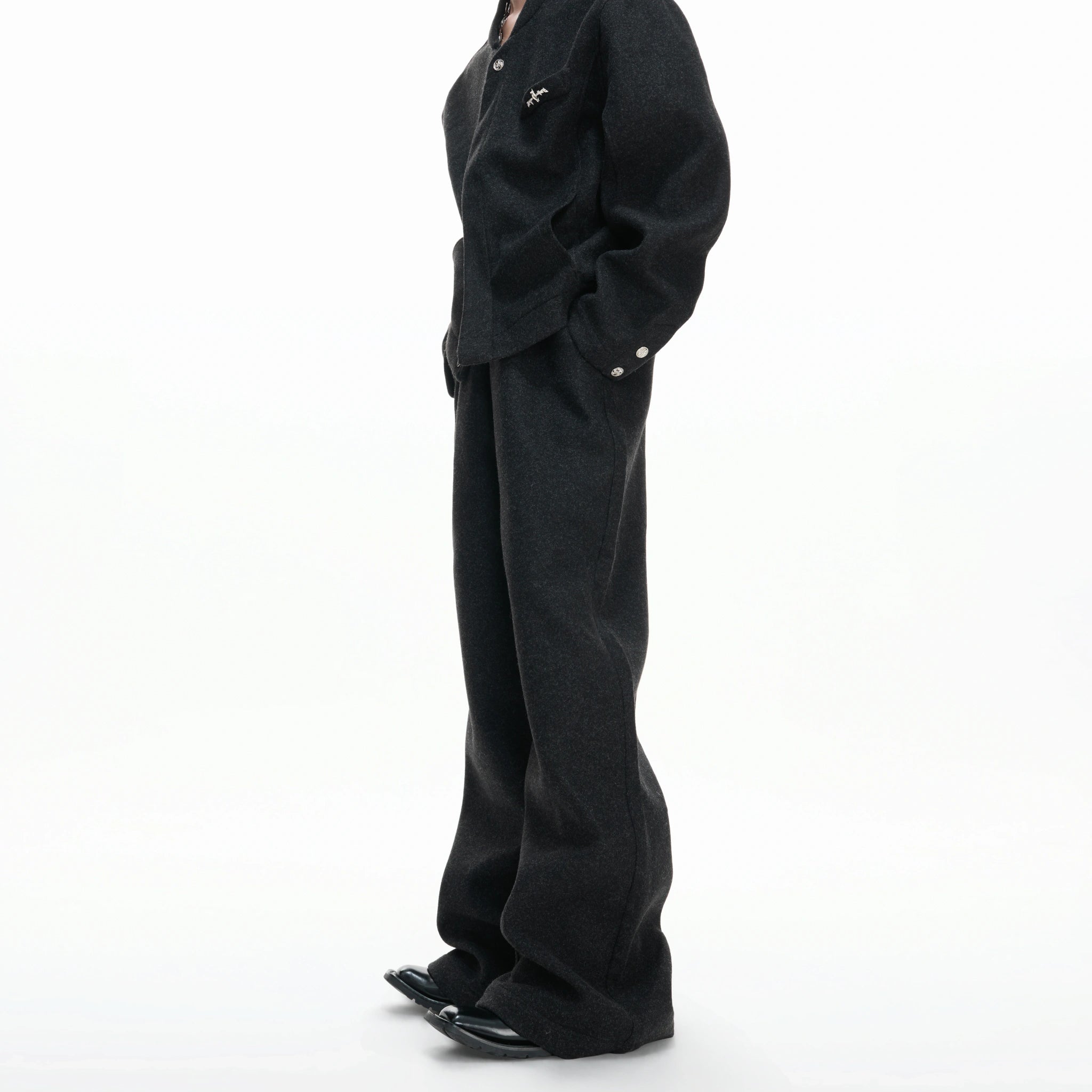 Relaxed Cotton-Wool Cropped Jacket with Metal Logo - main image 4