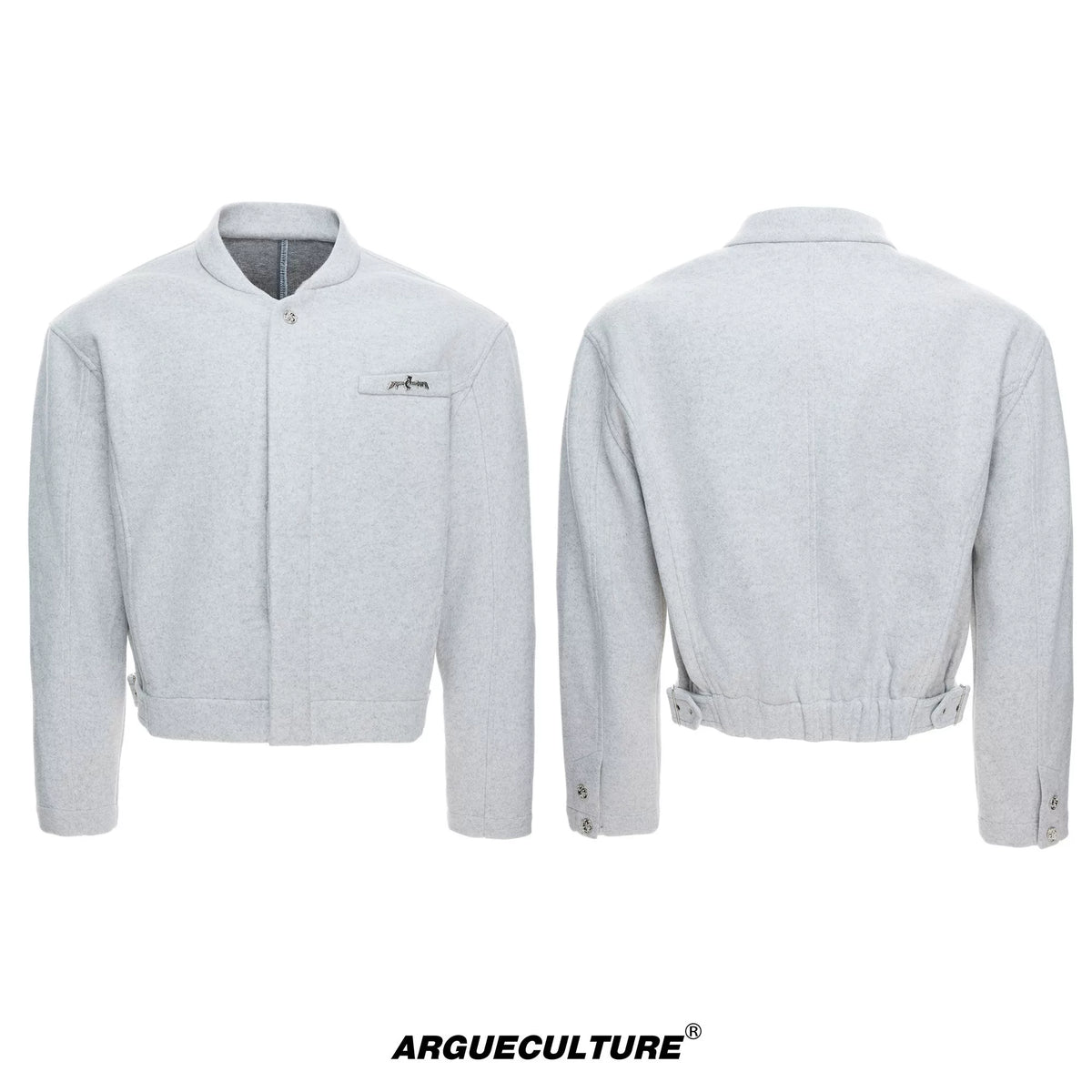 Relaxed Cotton-Wool Cropped Jacket with Metal Logo - Light Gray Top