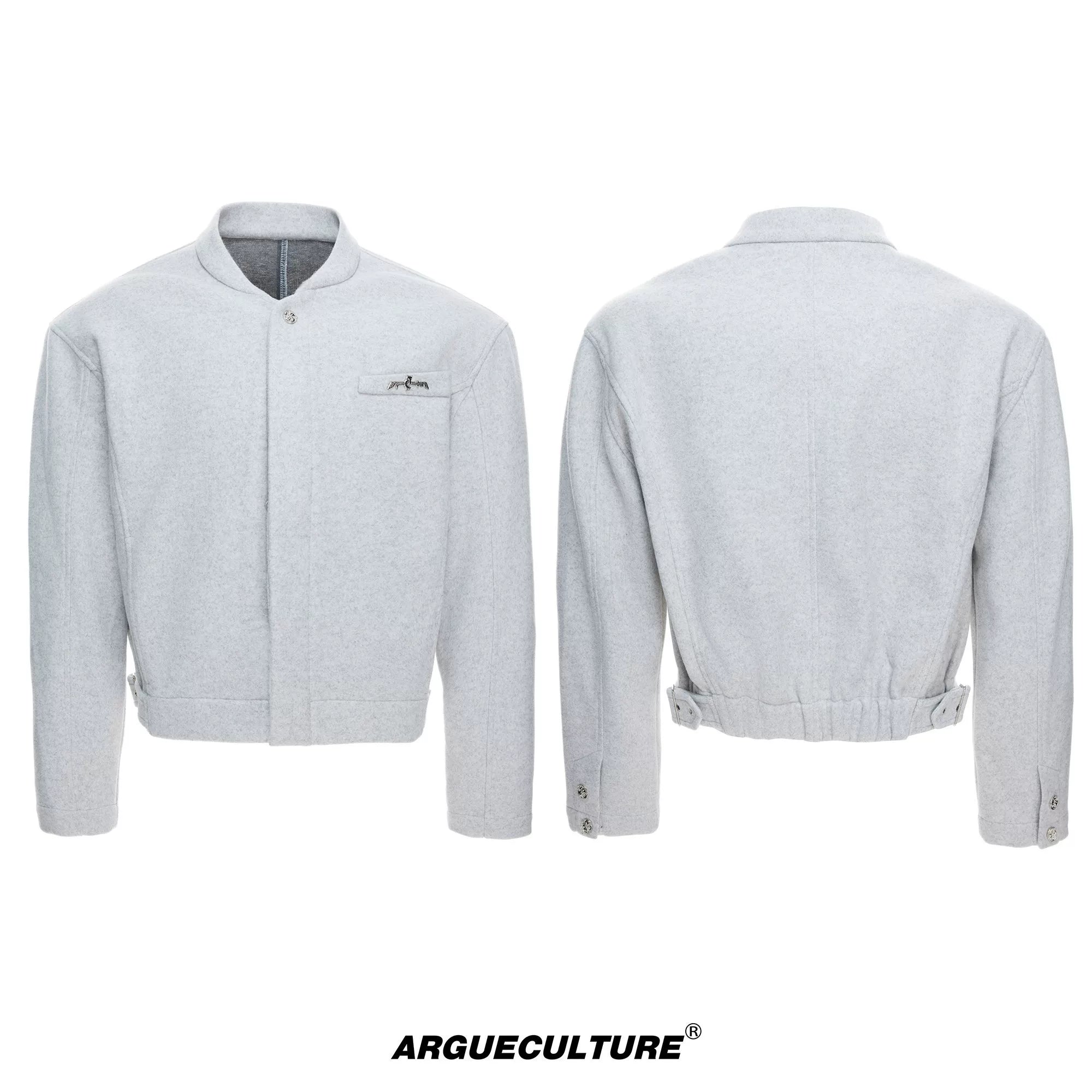Relaxed Cotton-Wool Cropped Jacket with Metal Logo - Light Gray Top