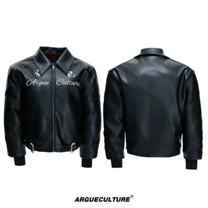 Faux Leather Moto Jacket | Relaxed Unisex Streetwear - Black Top