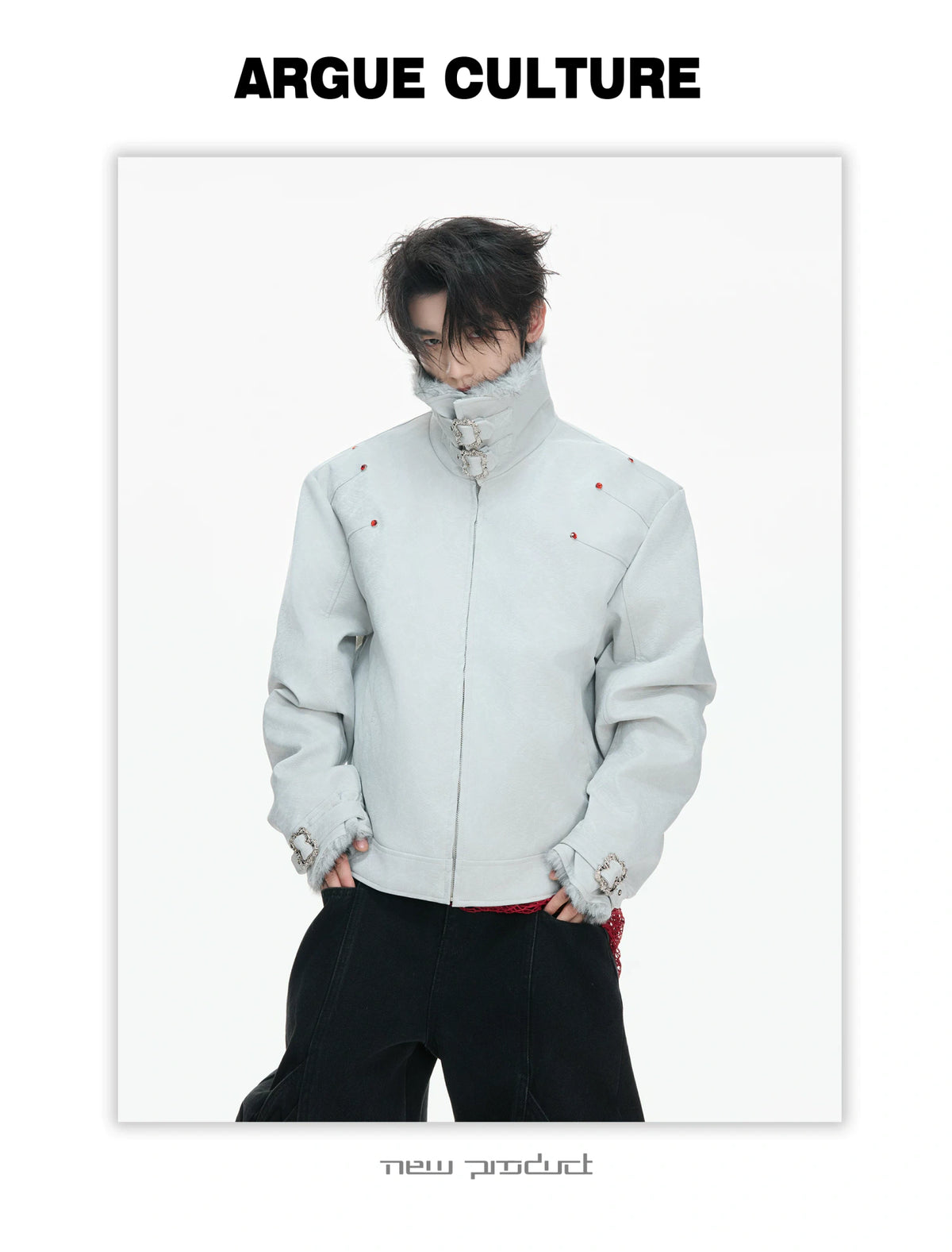 Snake-Embossed Faux Leather White Duck Down Jacket - description image 9