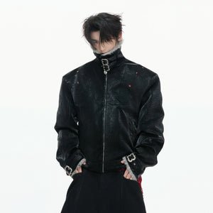 Snake-Embossed Faux Leather White Duck Down Jacket - main image 2