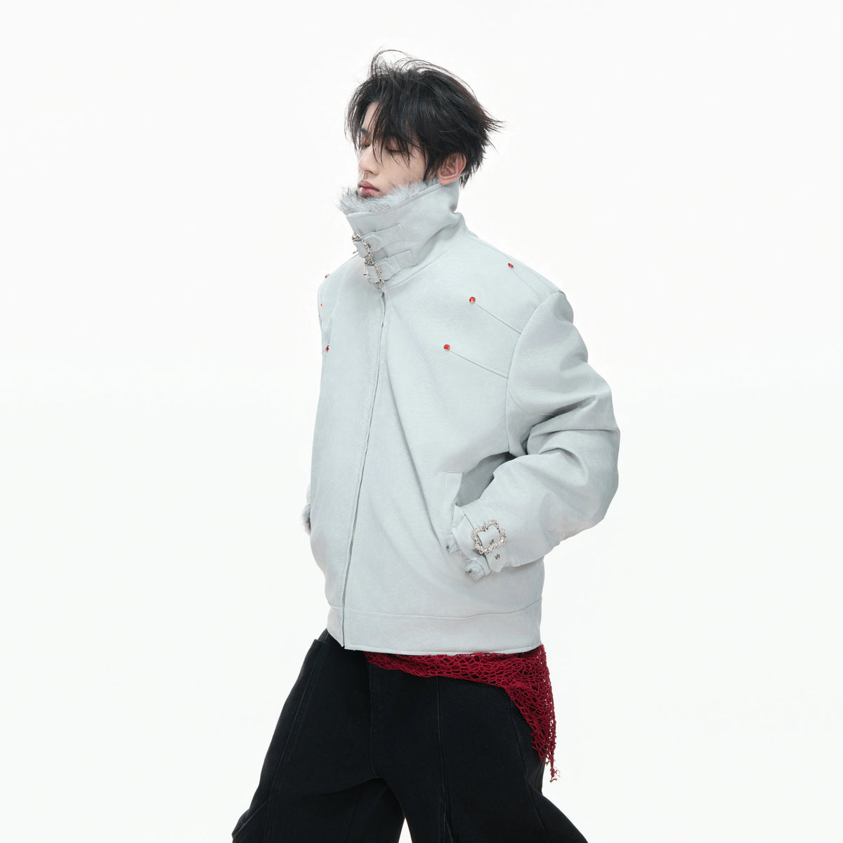 Snake-Embossed Faux Leather White Duck Down Jacket - main image 3