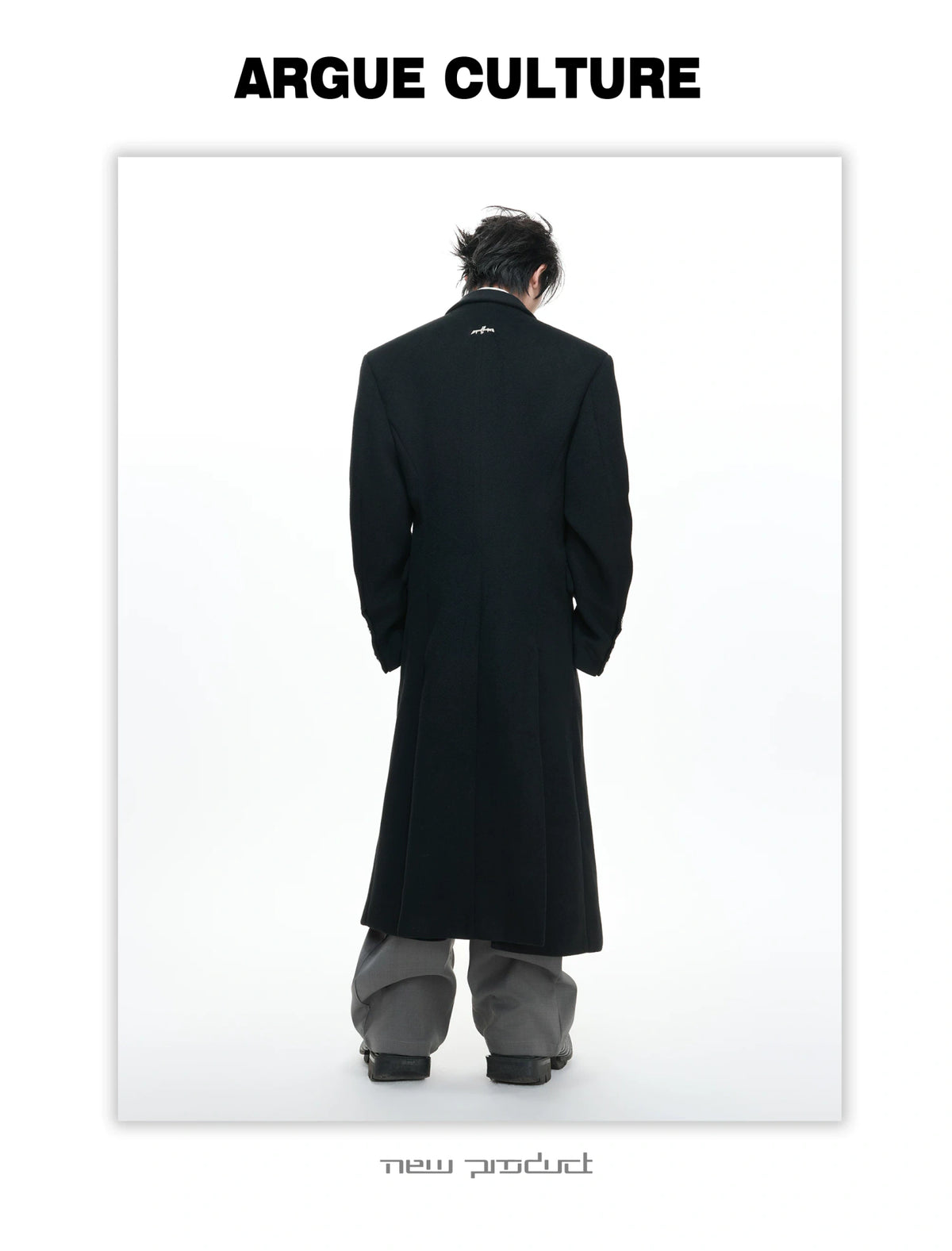 Metal-Accent Double-Breasted Wool Blend Longline Coat - description image 5