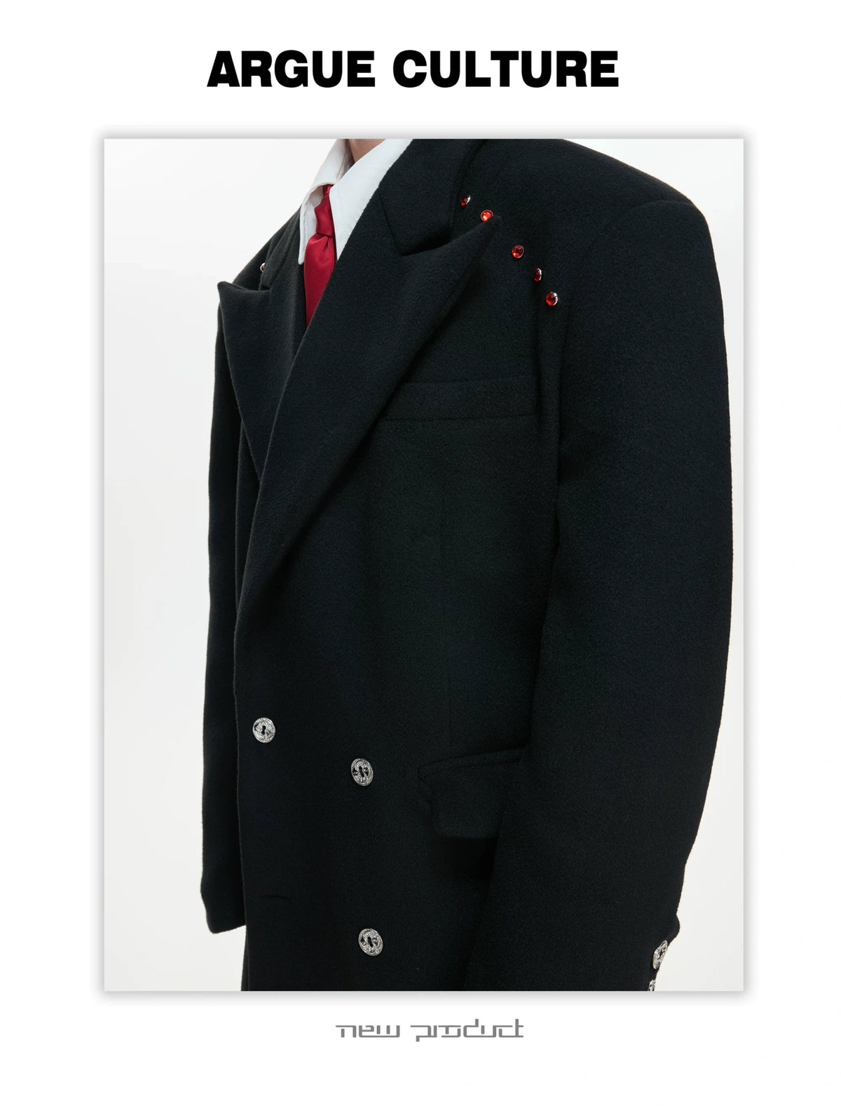 Metal-Accent Double-Breasted Wool Blend Longline Coat - description image 7