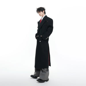 Metal-Accent Double-Breasted Wool Blend Longline Coat - main image 1