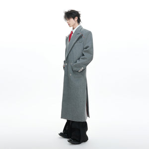 Metal-Accent Double-Breasted Wool Blend Longline Coat - main image 3