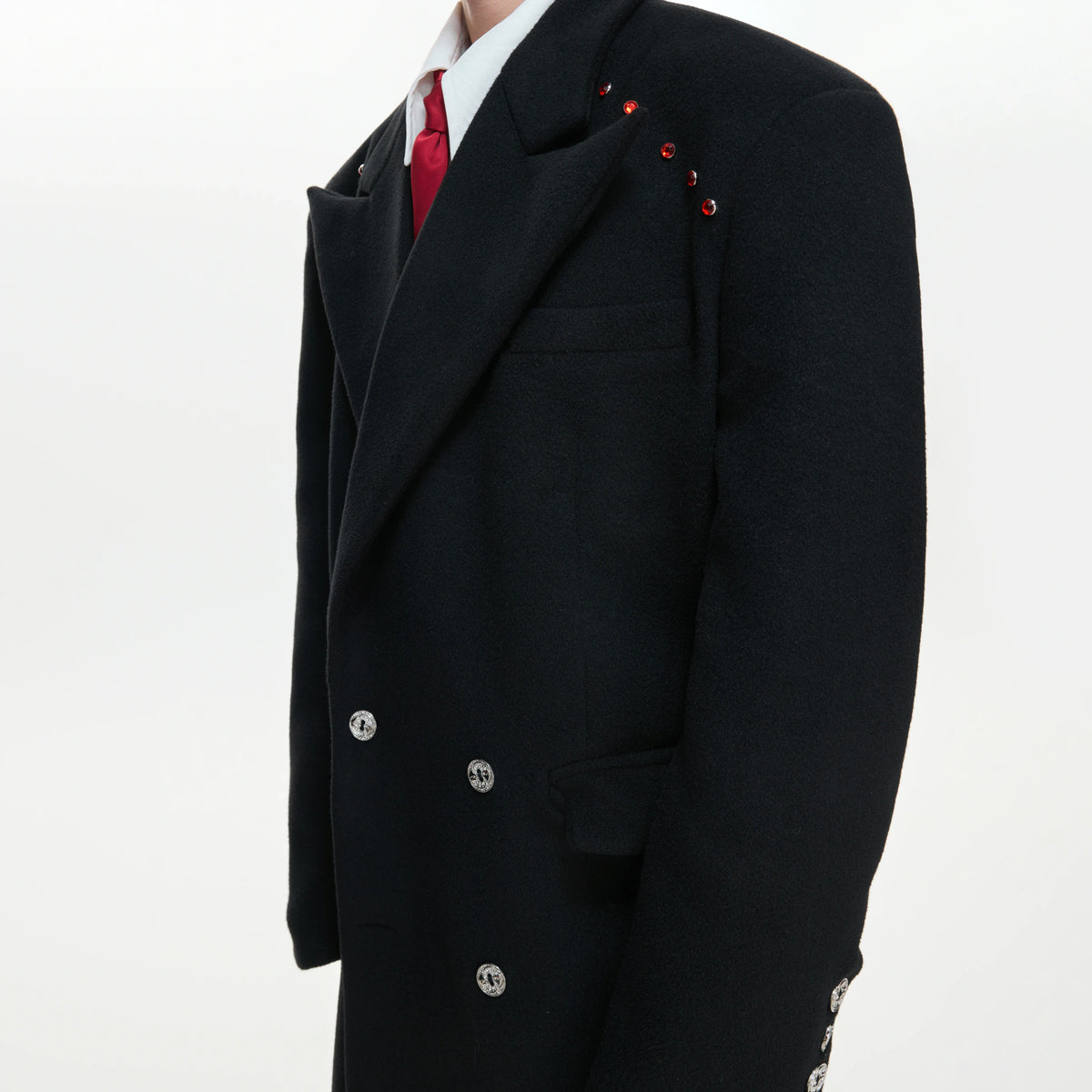 Metal-Accent Double-Breasted Wool Blend Longline Coat - main image 5