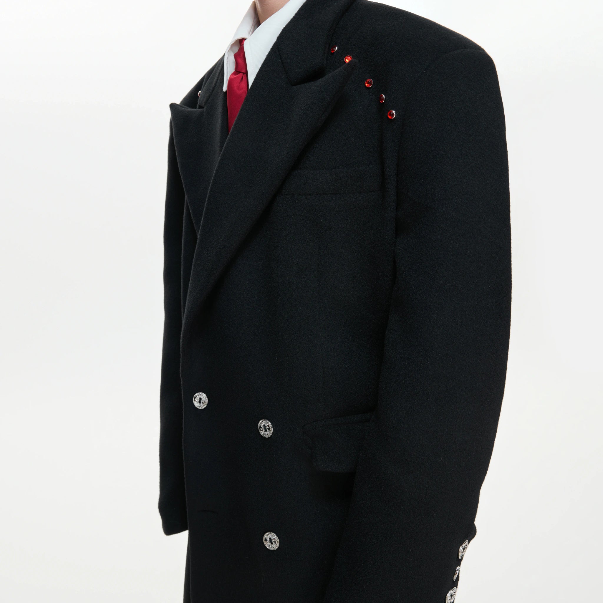 Metal-Accent Double-Breasted Wool Blend Longline Coat - main image 5