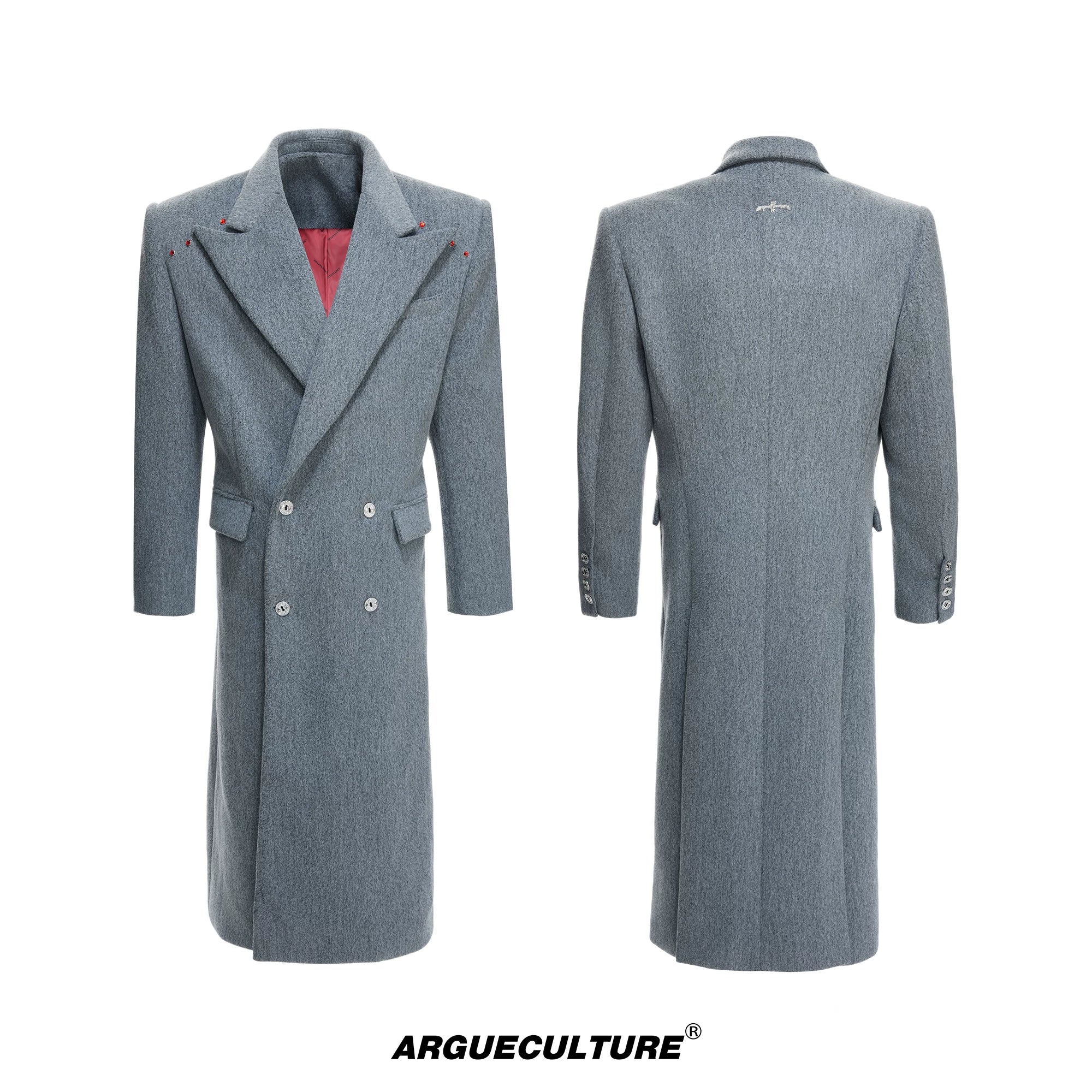 Metal-Accent Double-Breasted Wool Blend Longline Coat - Quilted Gray Top