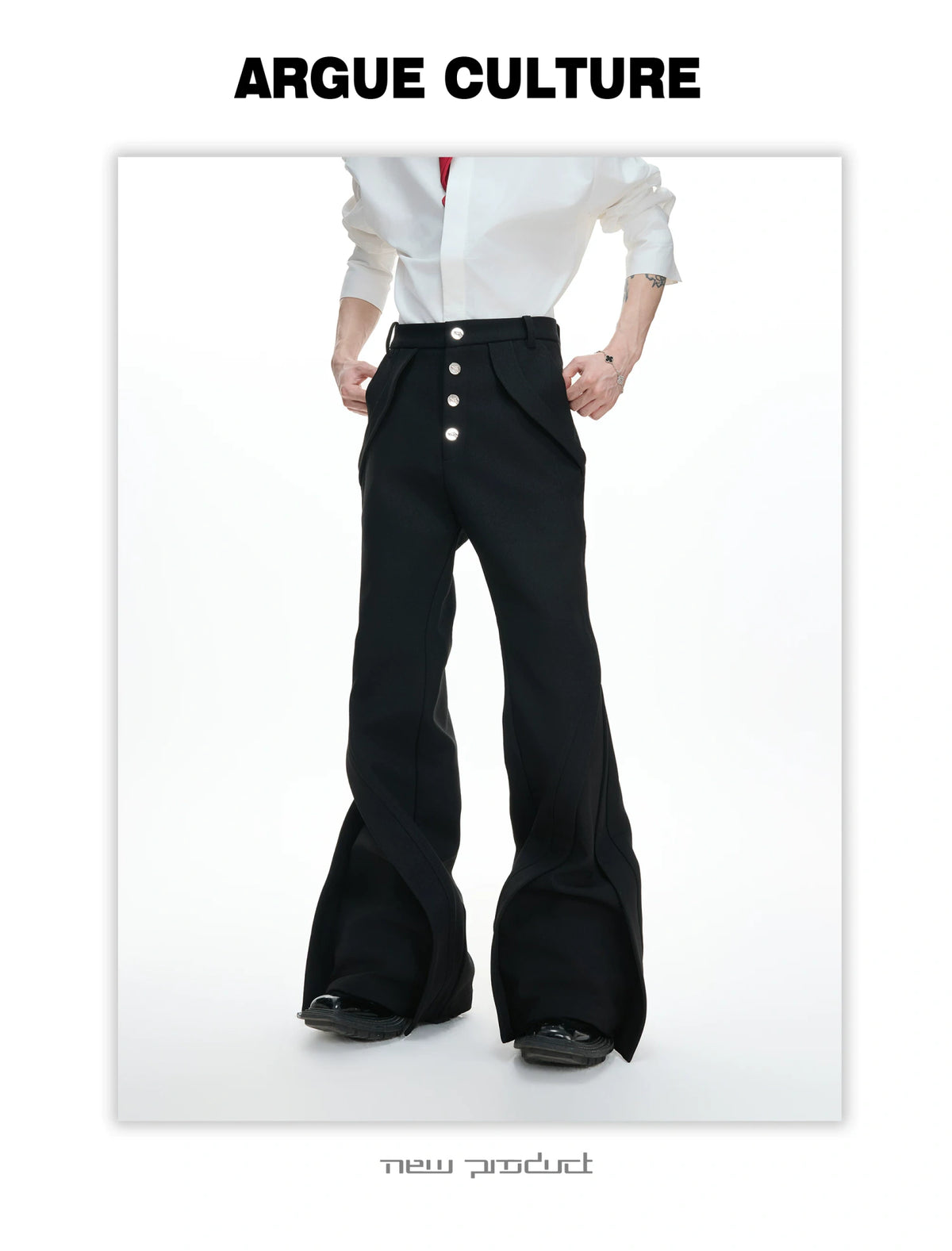 Deconstructed Bootcut Pants in Cotton Blend | Argue - description image 4