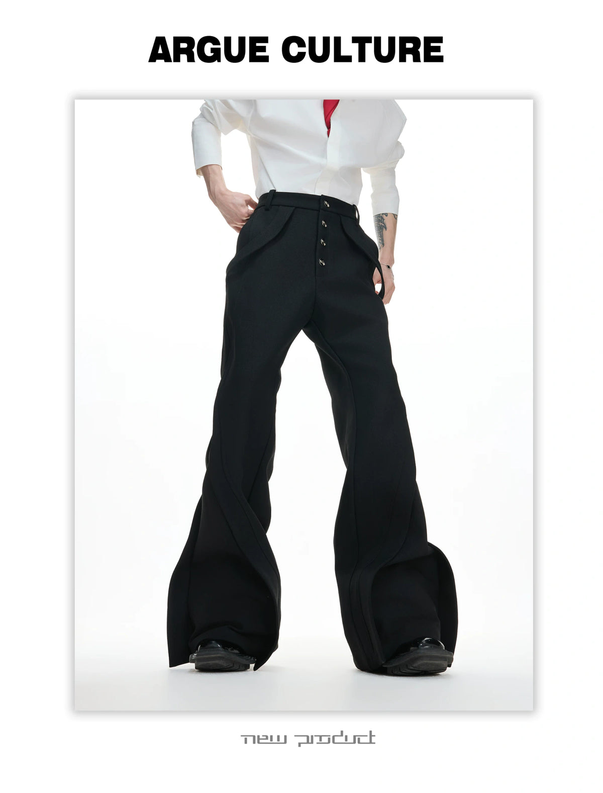Deconstructed Bootcut Pants in Cotton Blend | Argue - description image 5
