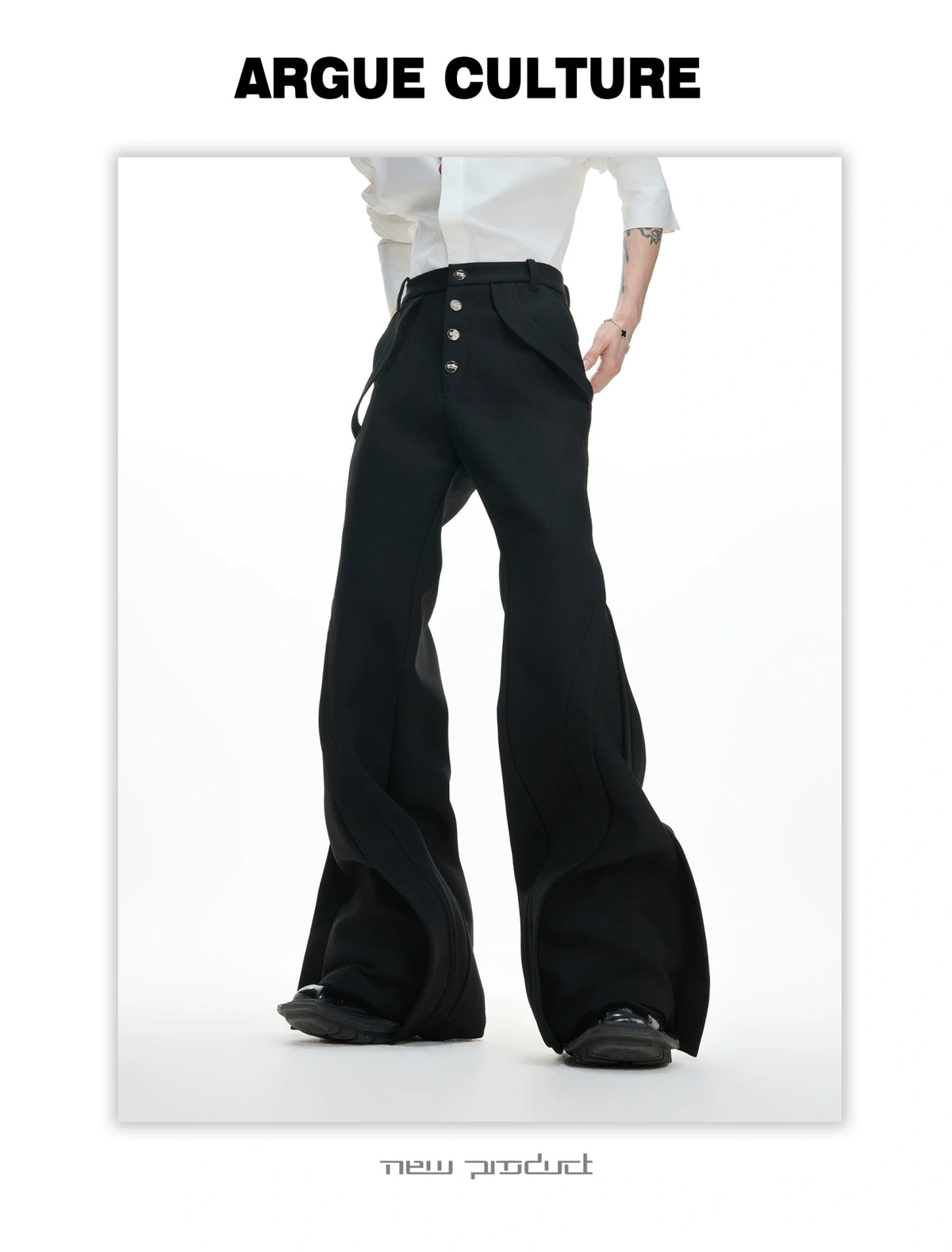 Deconstructed Bootcut Pants in Cotton Blend | Argue - description image 6
