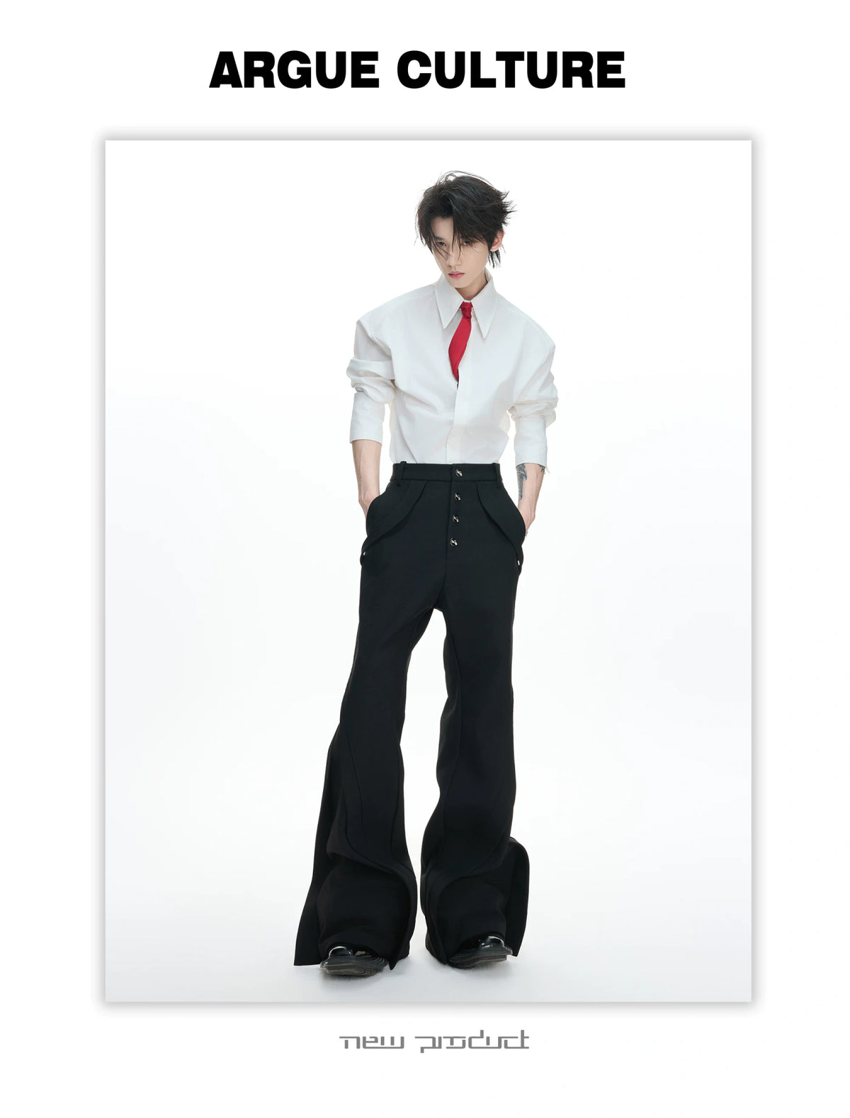 Deconstructed Bootcut Pants in Cotton Blend | Argue - description image 9