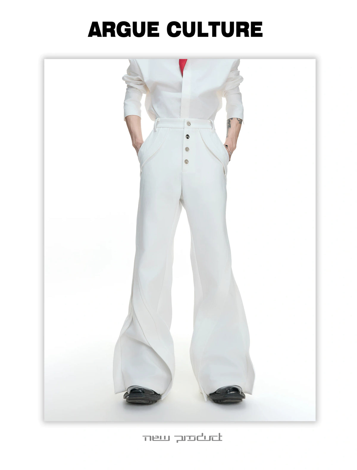 Deconstructed Bootcut Pants in Cotton Blend | Argue - description image 10